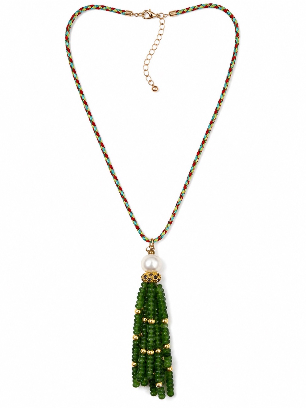 Audrey Limoges Collection Beaded Green Tassel Pendant Necklace
